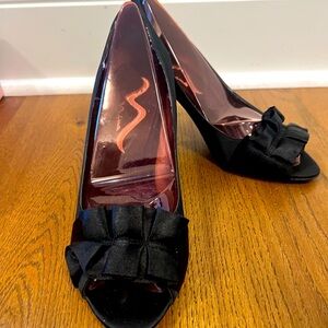 Nina Fulvia black satin special occasion heels